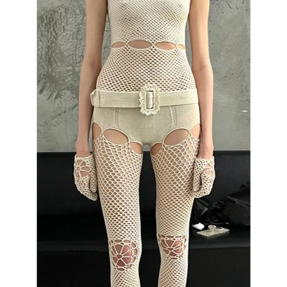 nastyamasha Crochet Belt With Embroidery Logo in Off White One Size New Womens
